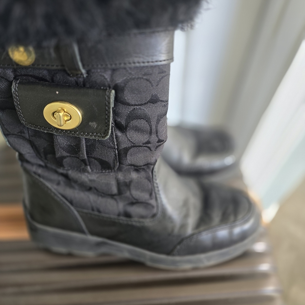 Coach Black Winter Boots with Gold Accents